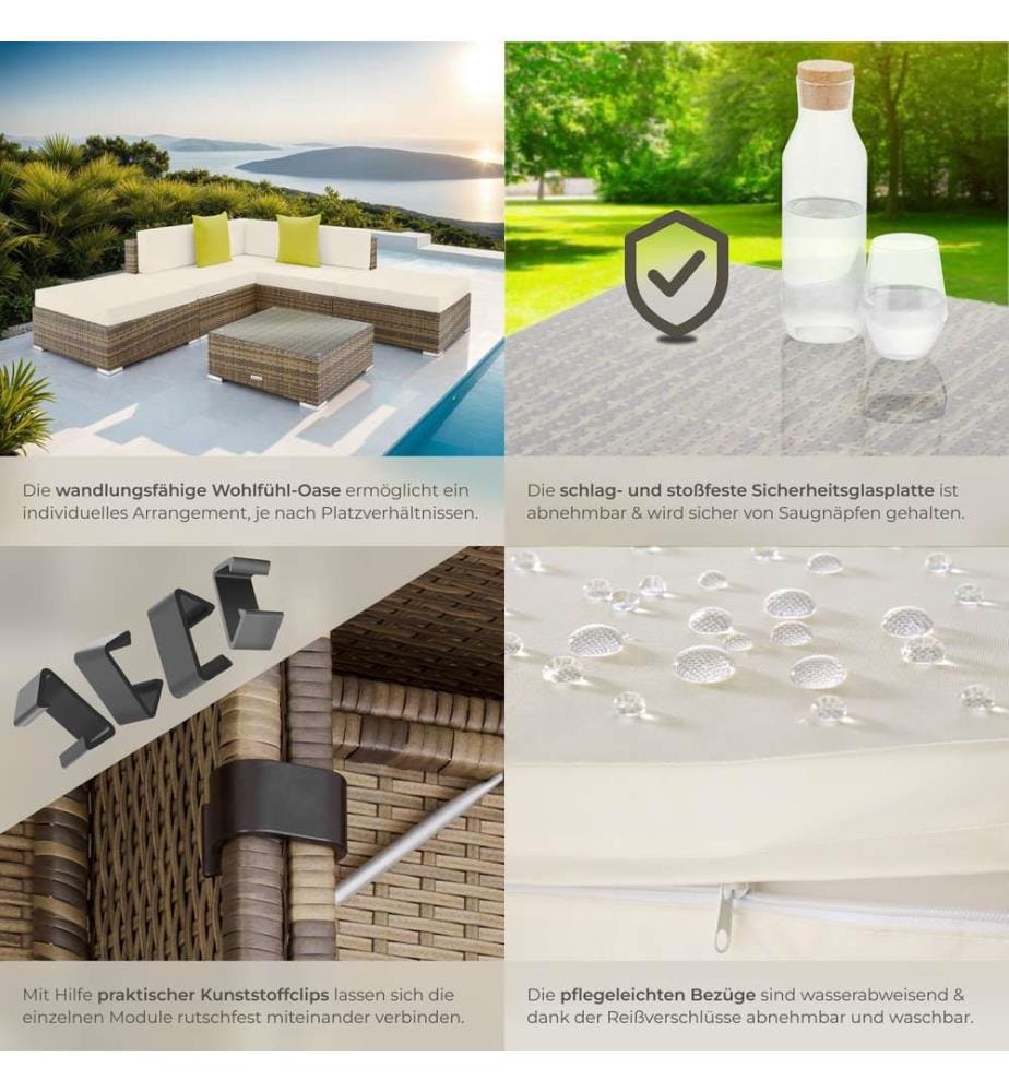 Rattan Lounge mit Aluminiumgestell Paris - natur