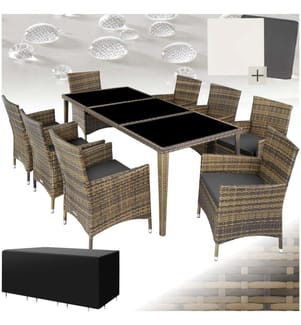 Aluminium Rattan Sitzgruppe Menorca 81 mit Schutzhülle - natur