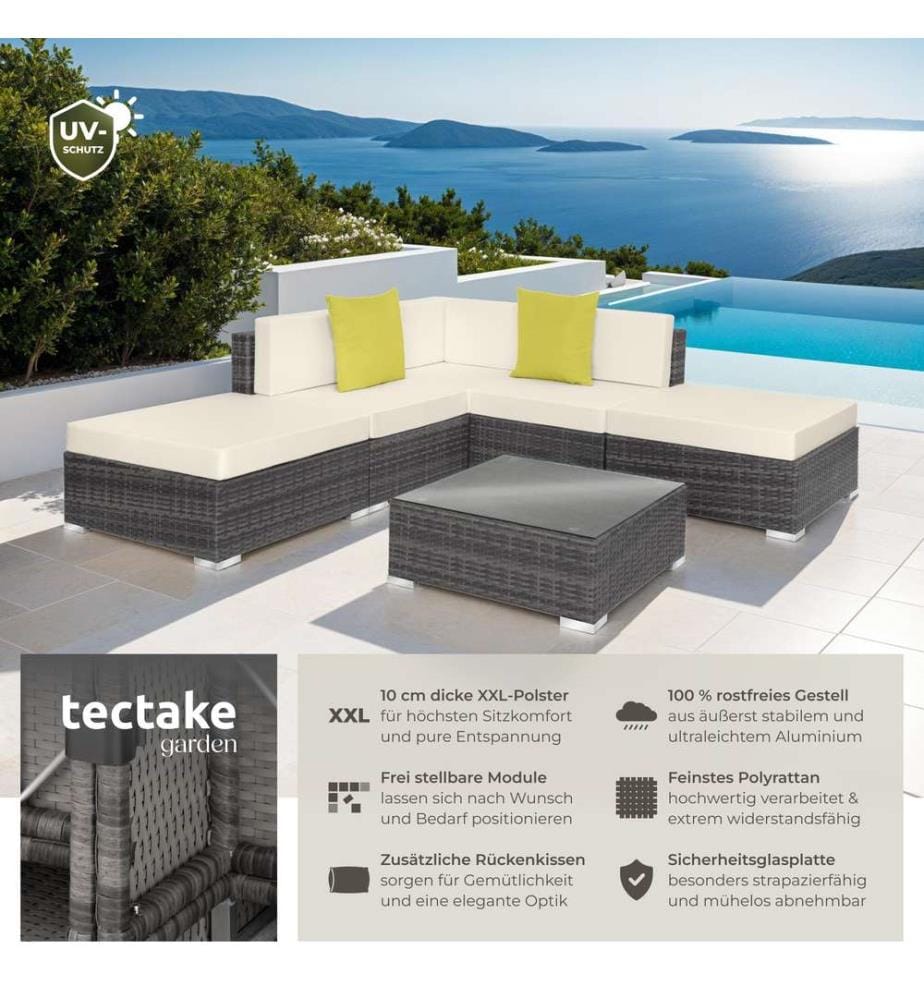Rattan Lounge mit Aluminiumgestell Paris - grau