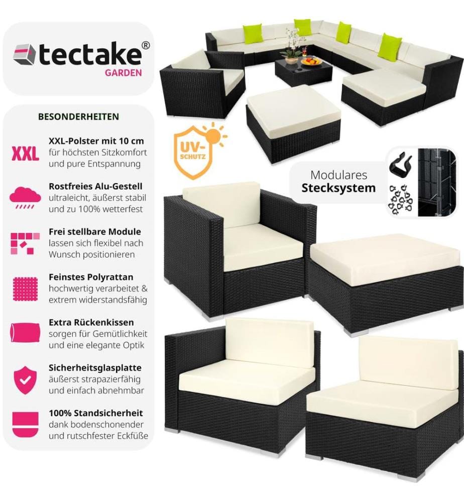 Rattan Lounge mit Aluminiumgestell Las Vegas - schwarz