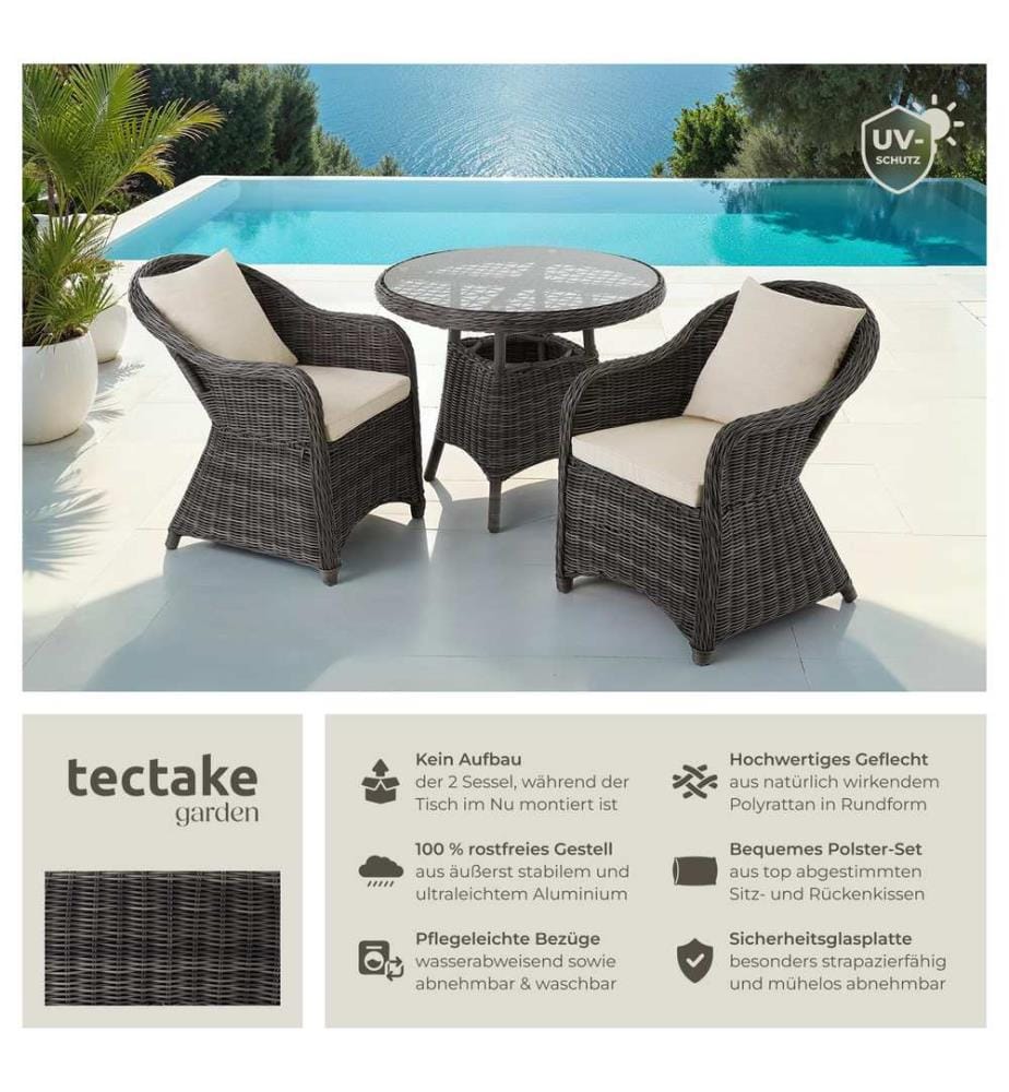 Set da giardino Zurigo, 2 poltrone e tavolo - grigio