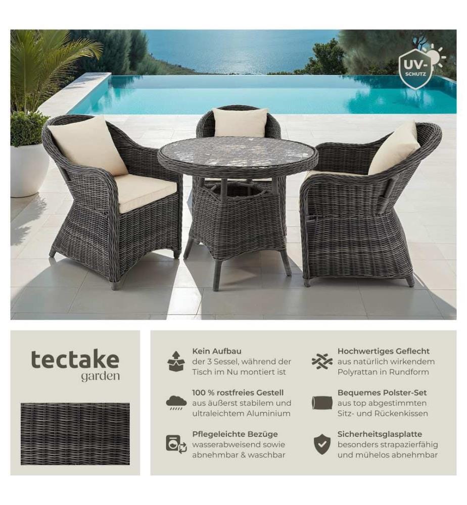 Set da giardino Zurigo, 3 poltrone e tavolo - grigio