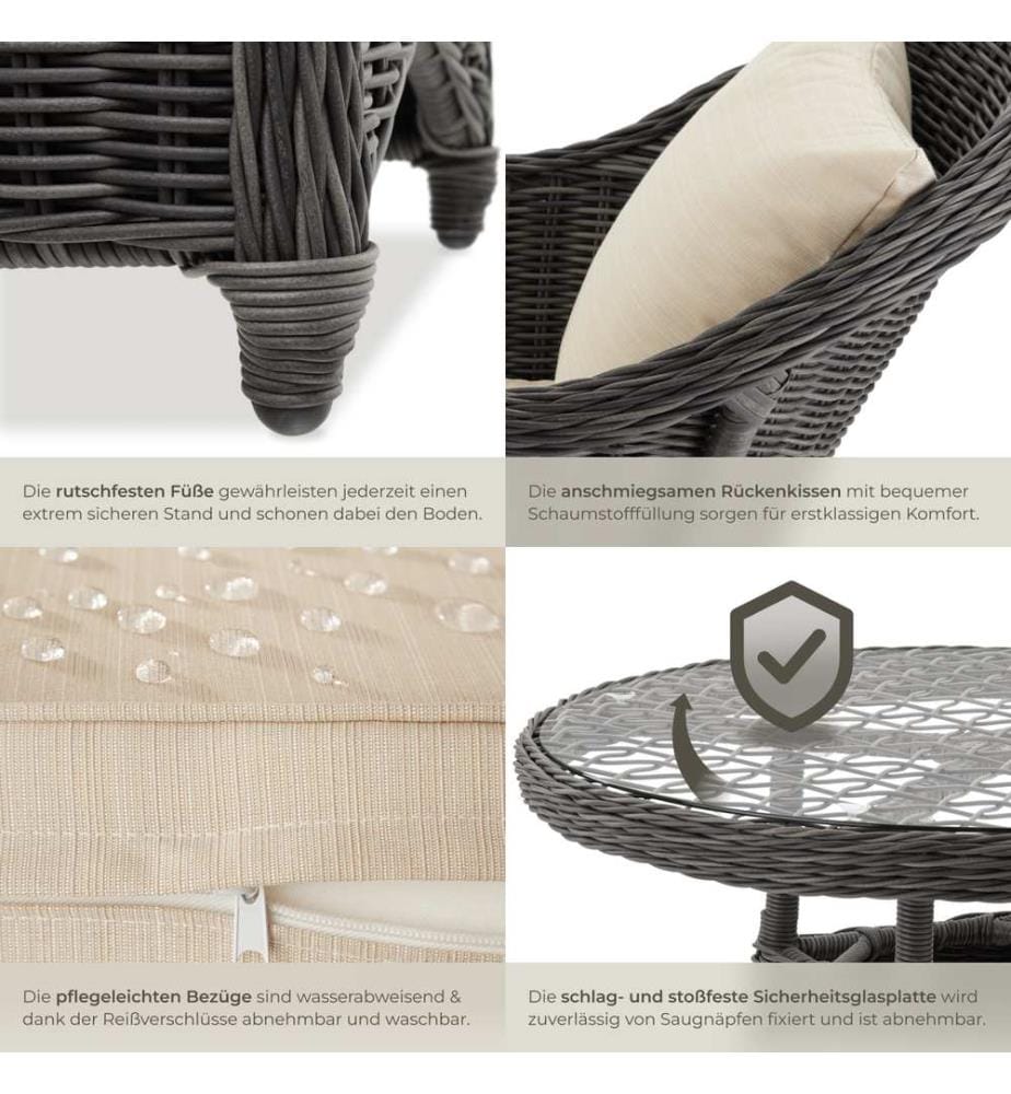 Set da giardino Zurigo, 4 poltrone e tavolo - grigio