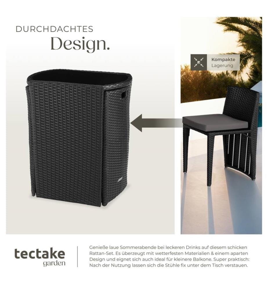 Set da bistrot in rattan e alluminio Amburgo - nero
