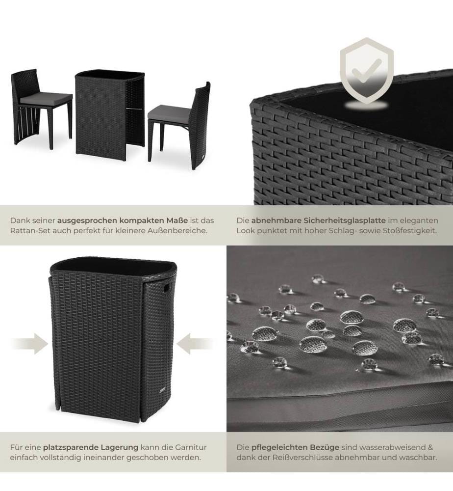Set da bistrot in rattan e alluminio Amburgo - nero