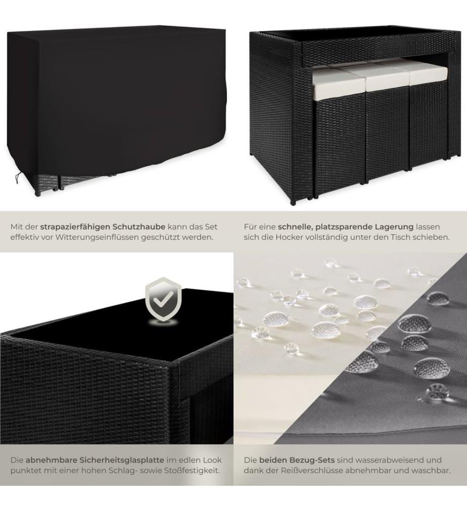 Set da bar in rattan e alluminio Ibiza 61 con involucro protettivo - nero