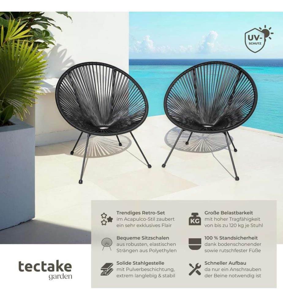 2 Gartenstühle Santana Retro im Acapulco-Stil - schwarz