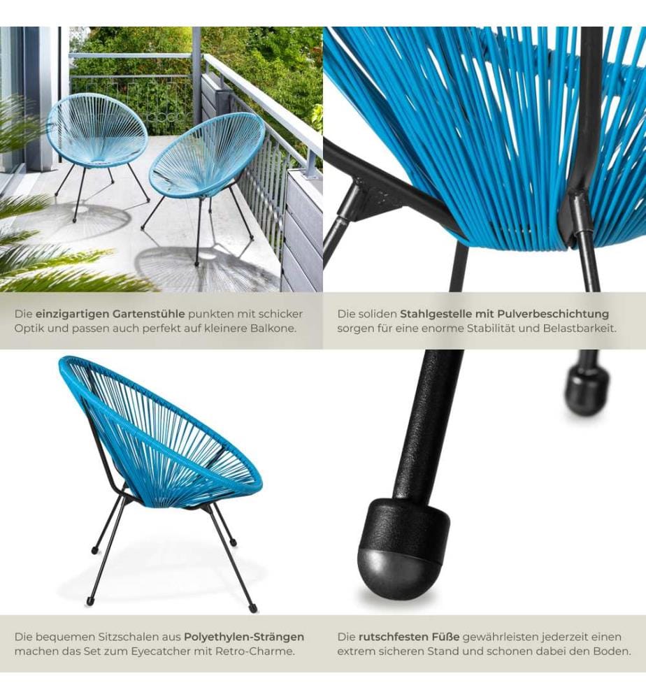 2 Gartenstühle Santana Retro im Acapulco-Stil - blau