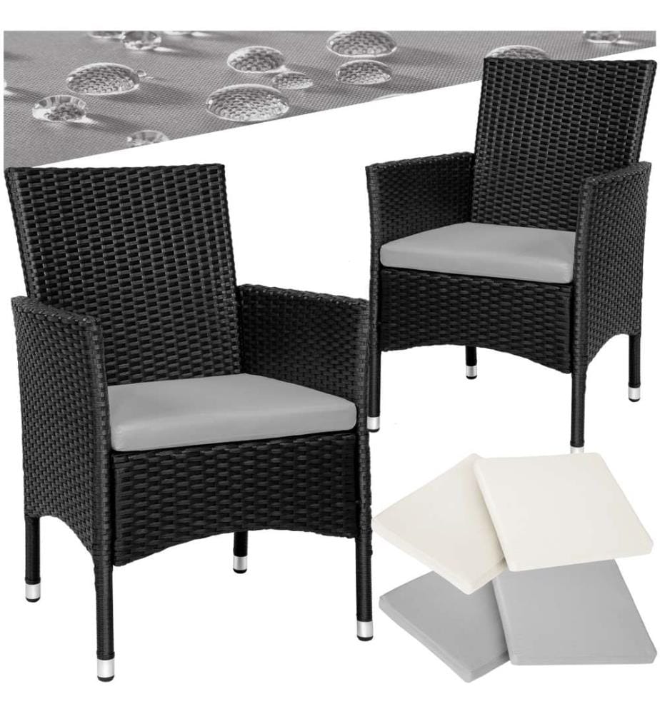2 Rattanstühle 4 Sitzbezüge - schwarzbeige