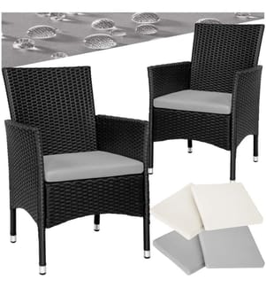 2 Rattanstühle 4 Sitzbezüge - schwarzbeige