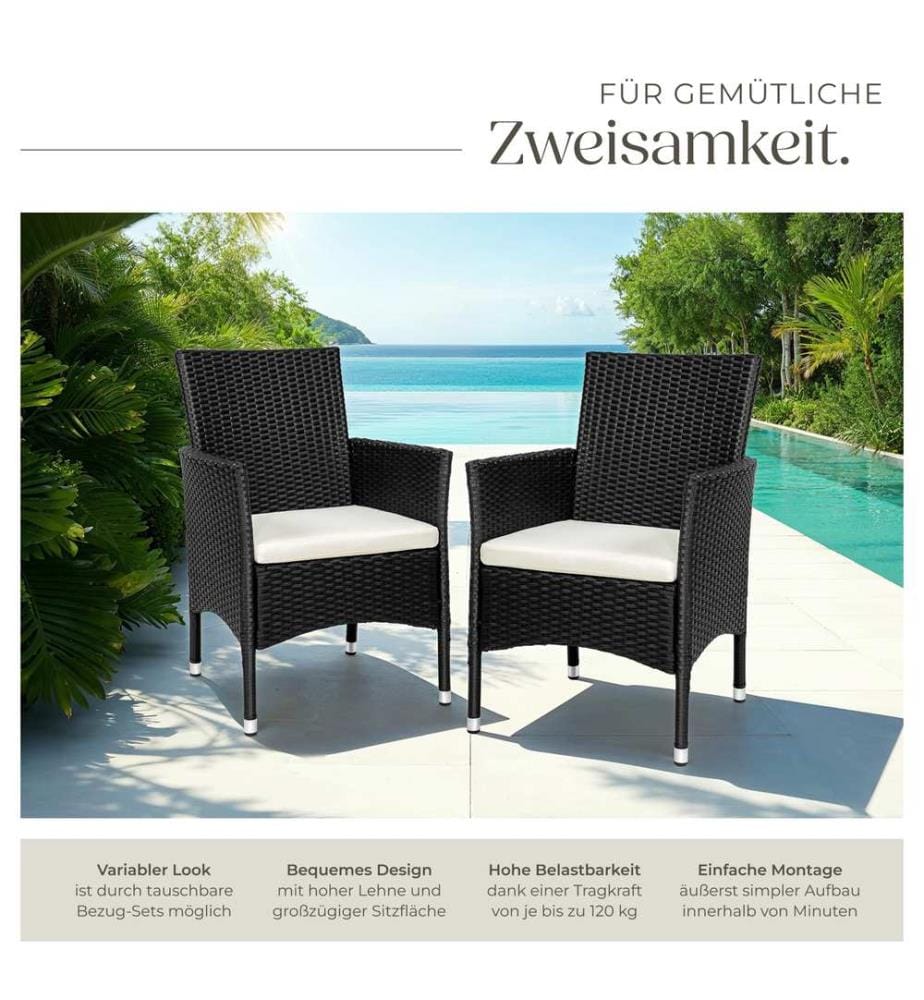 2 Rattanstühle 4 Sitzbezüge - schwarzbeige