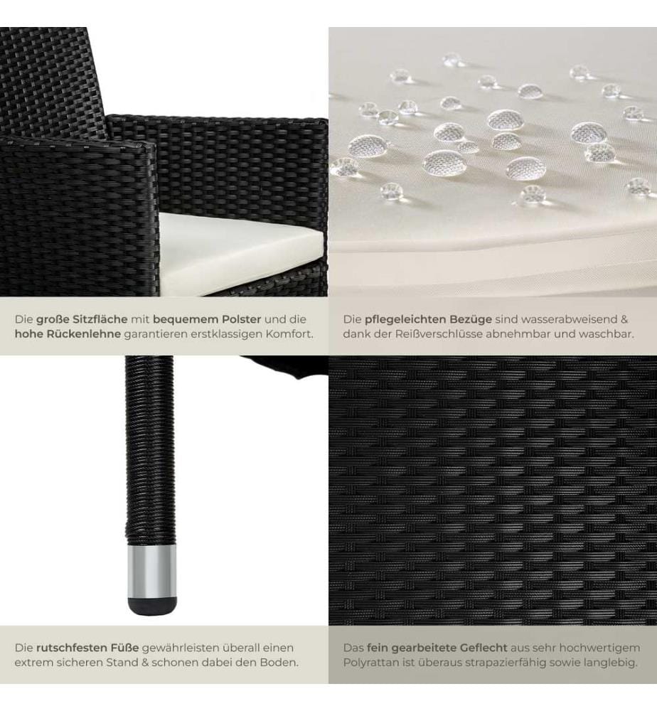 2 Rattanstühle 4 Sitzbezüge - schwarzbeige