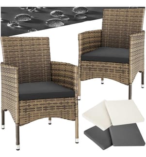 2 Rattanstühle 4 Sitzbezüge - naturdunkelgrau