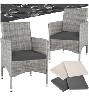 2 Rattanstühle 4 Sitzbezüge - hellgraucreme