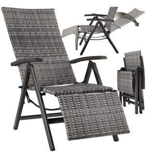 Rattanstuhl Brisbane klappbar mit Aluminiumgestell und Fussablage - grau