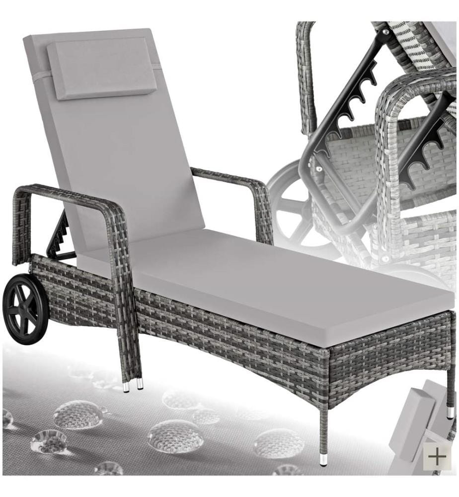 Lettino prendisole in rattan con ruote - grigiogrigio chiaro
