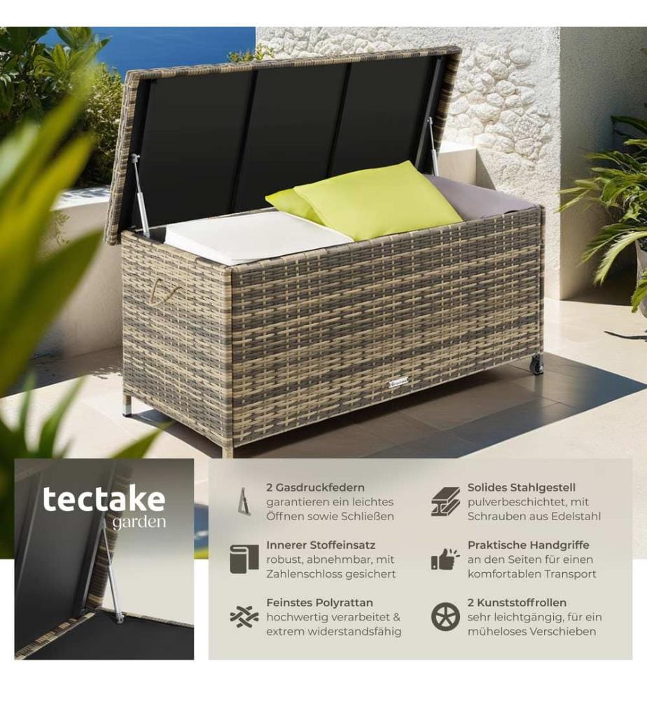 Box contenitore Kiruna con intreccio in plastica, 120x55x61,5 cm, 270 L - naturale