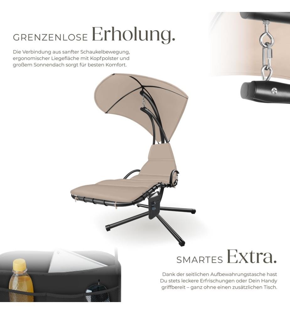 Sdraio sospesa Elaria con parasole e tasca laterale - beige
