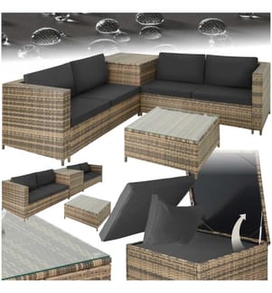 Canapé de jardin Siena 4 places avec coffre de rangement - marron naturelgris foncé