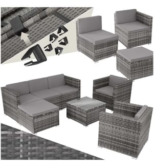 Salon en rotin Lignano avec 2 fauteuils - gris