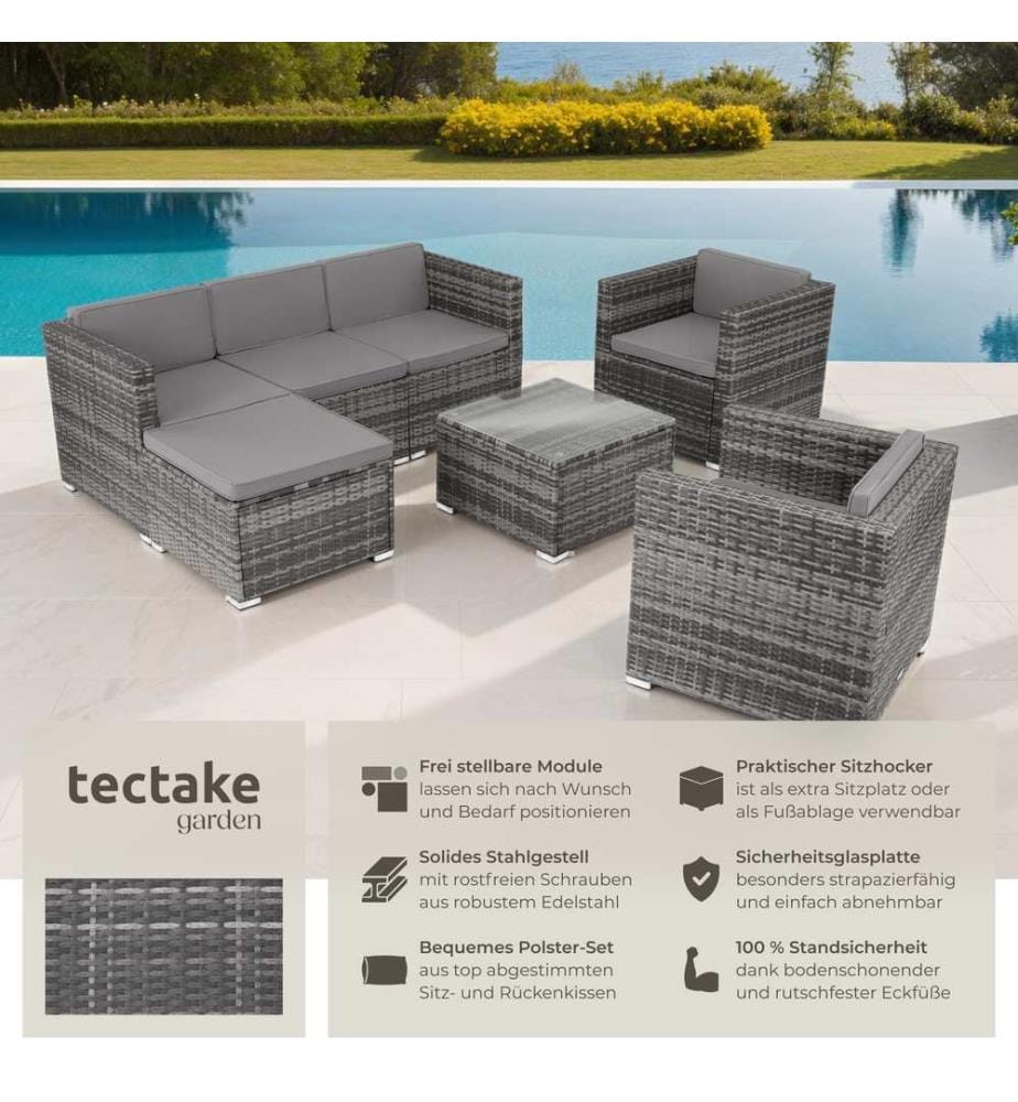Rattan Lounge Lignano mit 2 Sesseln - grau