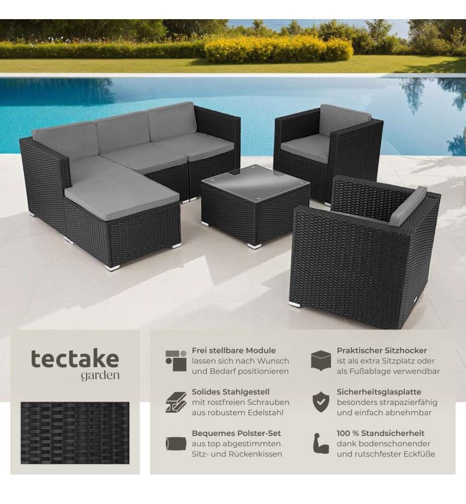 Rattan Lounge Lignano mit 2 Sesseln - schwarz