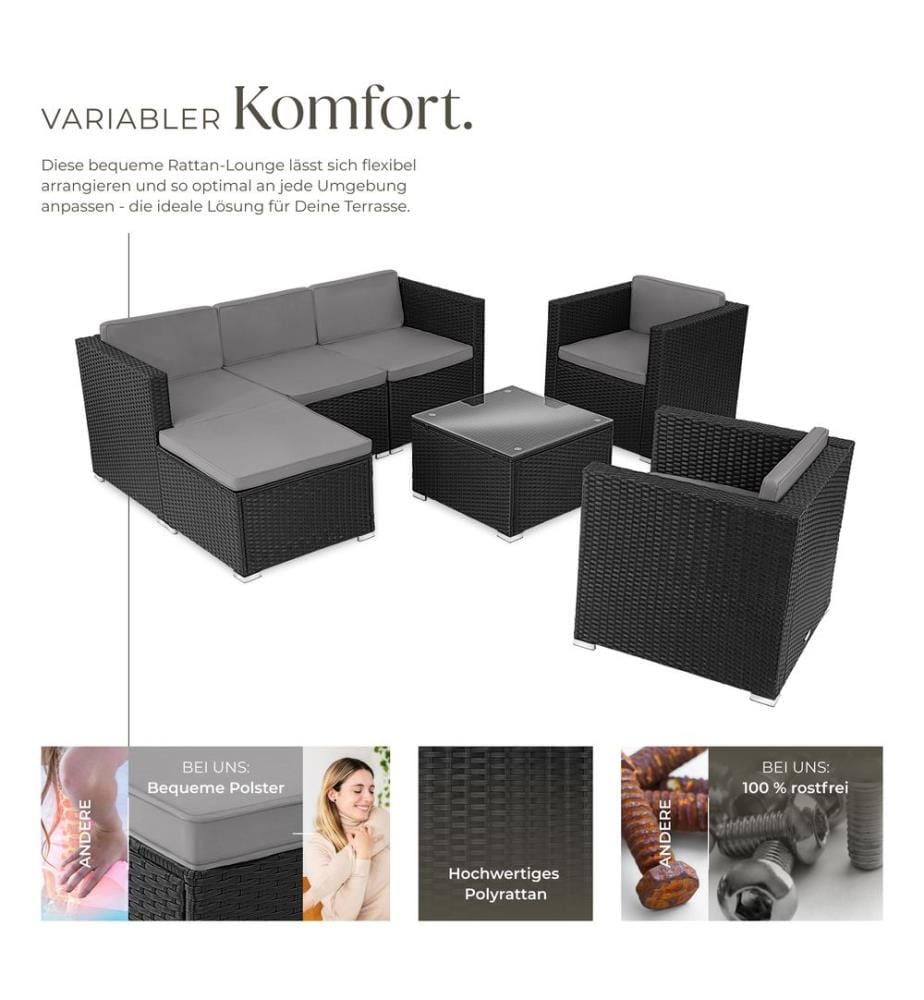 Rattan Lounge Lignano mit 2 Sesseln - schwarz