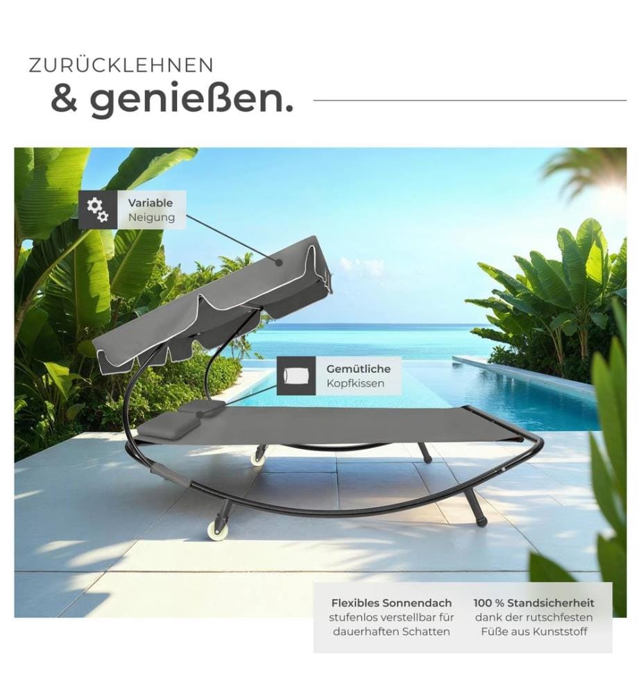 Gartenliege für 2 Personen - schwarzgrau