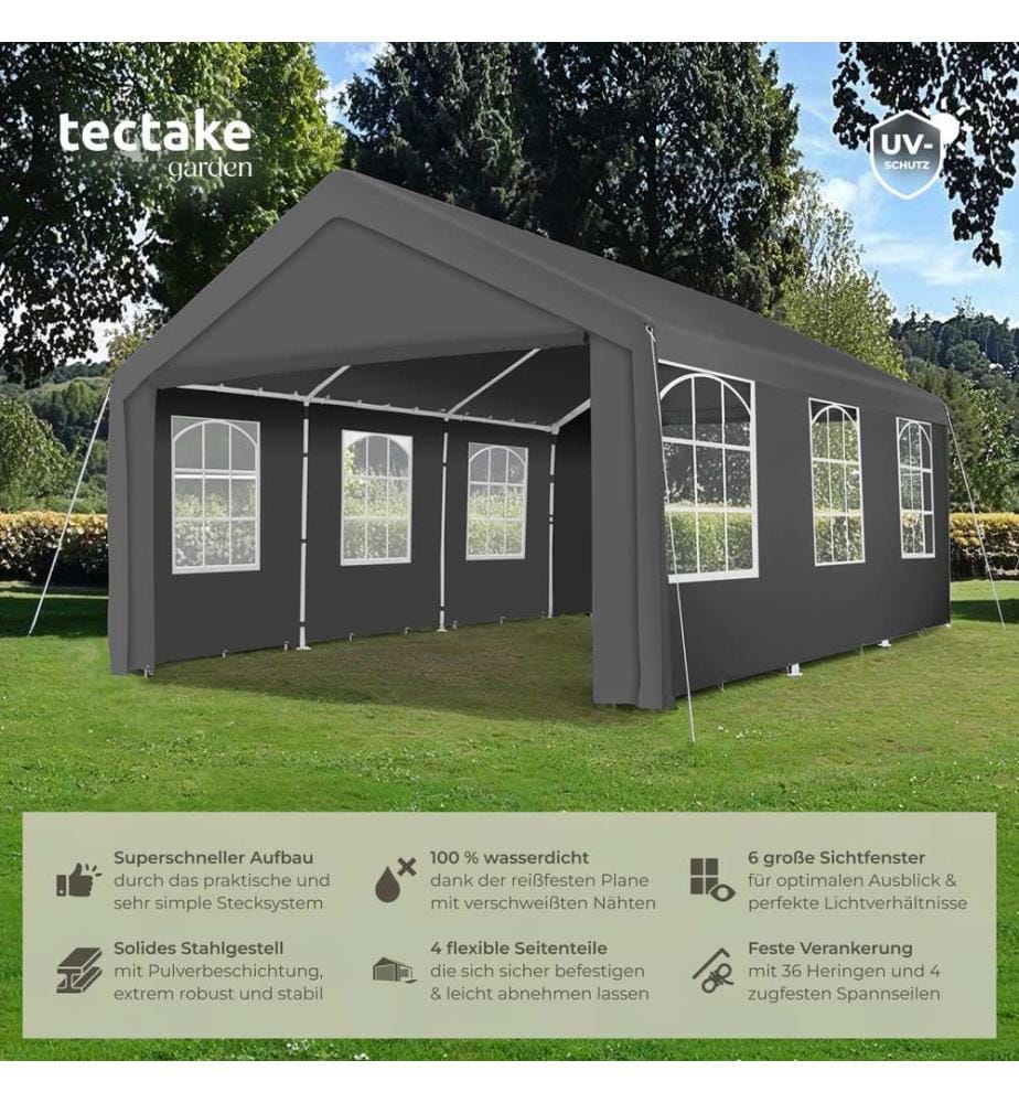 Gazebo da giardino 6x4m con 4 pareti laterali - grigio