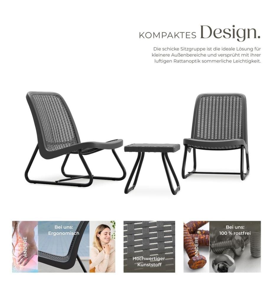 Salotto da giardino Modica in rattan per 2 persone, ergonomico - grigio