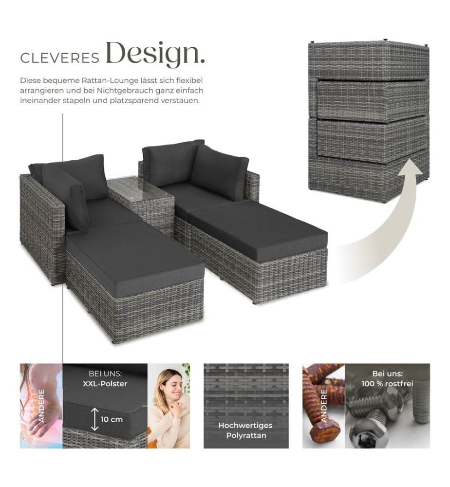 Rattan Lounge mit Aluminiumgestell San Domino - hellgraudunkelgrau