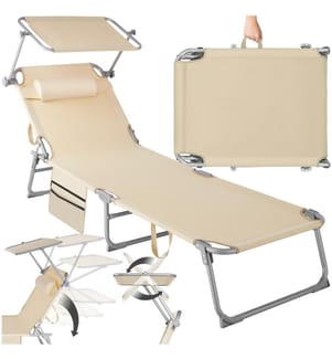 Sonnenliege Chloé 4-stufig, Kopfpolster und Tasche - beige