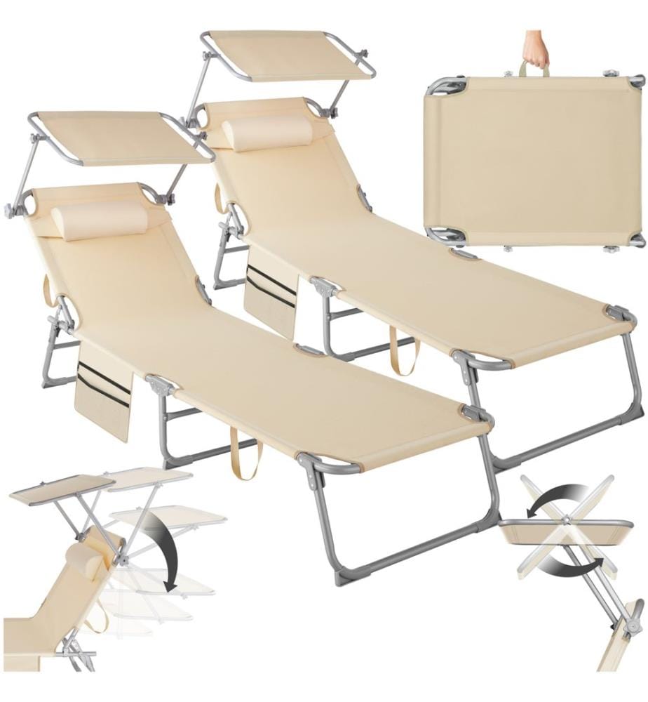 2er Set Sonnenliege Chloé 4-stufig mit Kopfpolster - beige