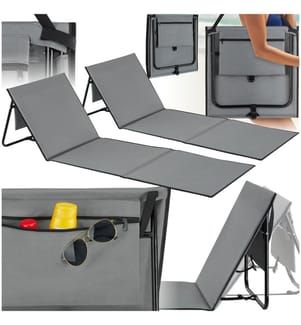 2er Set Strandmatte Mina, flexible Rückenlehne, klappbar - graublau