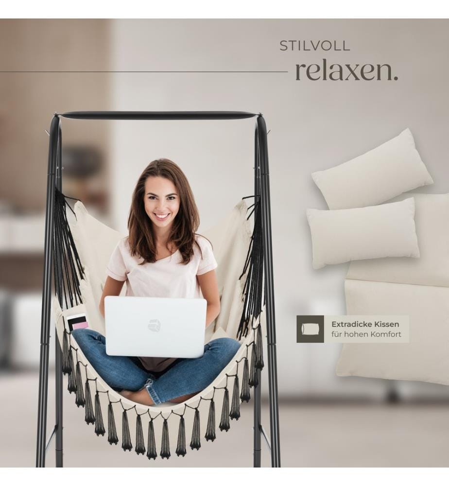 Hängesessel Alison, Boho-Style, Belastbarkeit 160kg - beige