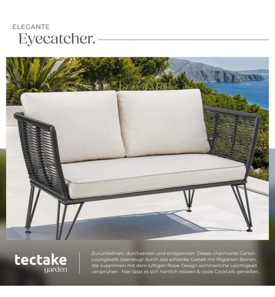 Garten-Loungesofa Sundo im Rope-Design mit Polyrattan - anthrazit