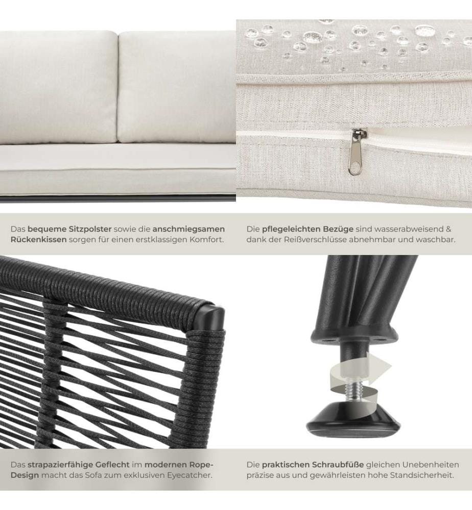Garten-Loungesofa Sundo im Rope-Design mit Polyrattan - anthrazit