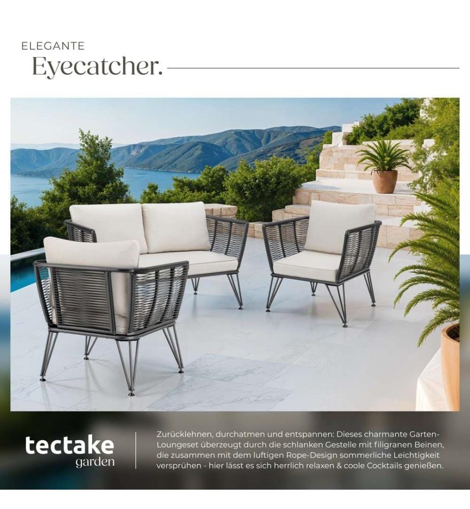 Garten-Loungeset Sundo im Rope-Design mit Polyrattan - anthrazit