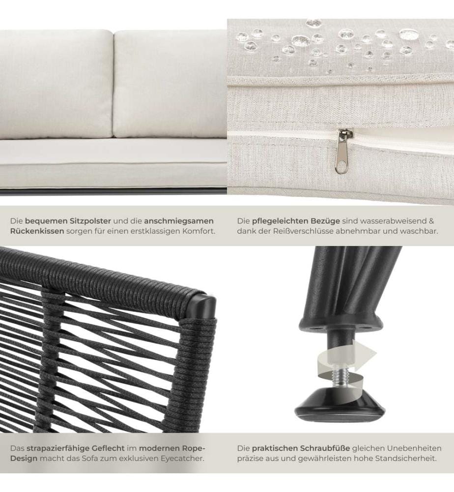 Garten-Loungeset Sundo im Rope-Design mit Polyrattan - anthrazit