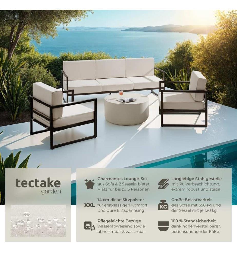 Set lounge da giardino Comosa per 5 persone, imbottitura XXL - marronebeige