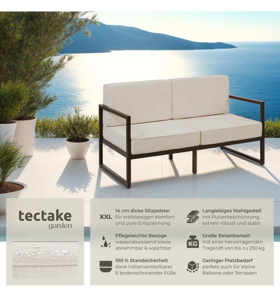 Divano lounge da giardino Comosa, 2 posti, imbottitura ultradensa - marronebeige