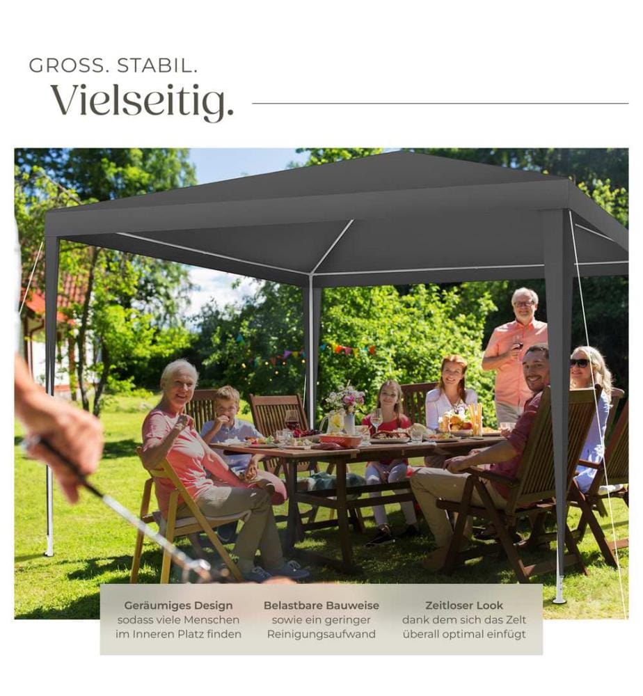 Pavillon Barinas mit 3 Seitenteilen, wasserdicht, 3x3m - grau
