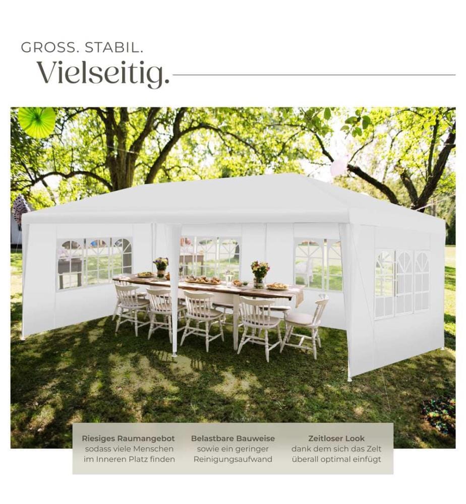 Padiglione Novara con 5 pannelli laterali, impermeabile, 6x3m - bianco