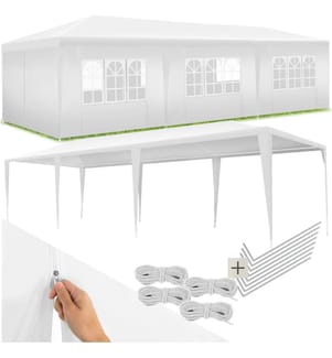Gazebo Miramas with 8 side panels, water-resistant, 9x3m - white
