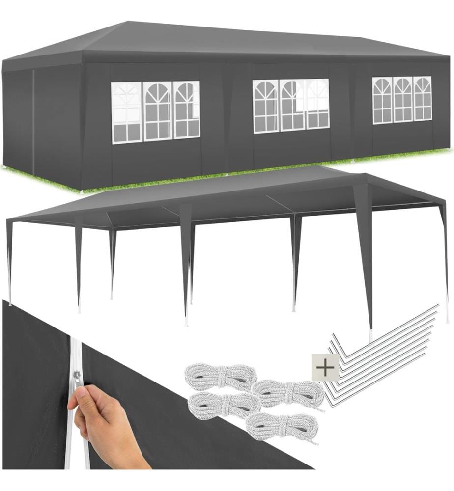 Pavillon Miramas mit 8 Seitenteilen, wasserdicht, 9x3m - grau