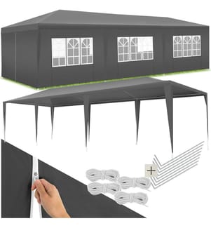 Gazebo Miramas with 8 side panels, water-resistant, 9x3m - grey