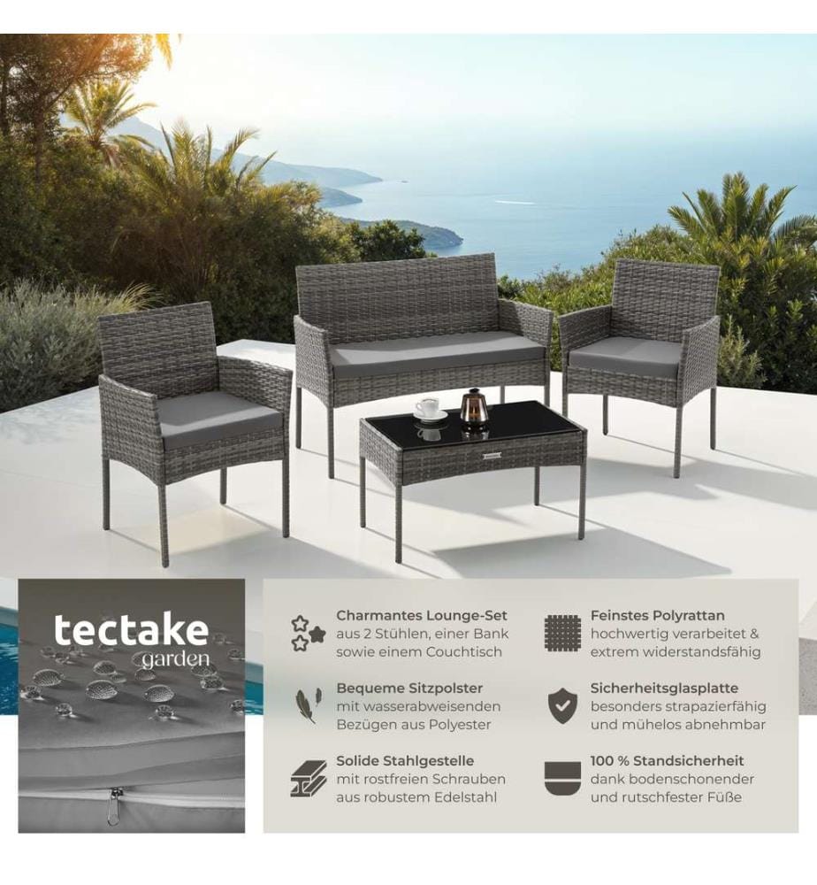 Set da giardino in rattan Palese per 4 persone - grigio