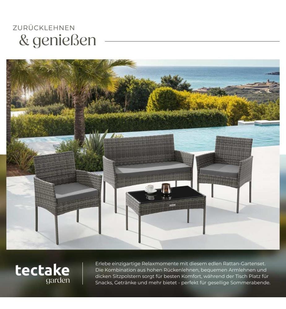 Set da giardino in rattan Palese per 4 persone - grigio