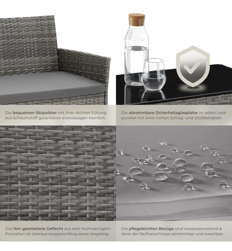 Set da giardino in rattan Palese per 4 persone - grigio