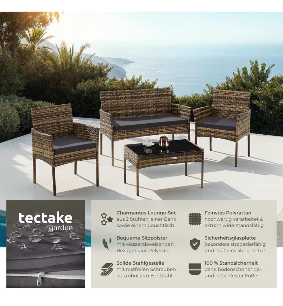 Set da giardino in rattan Palese per 4 persone - naturale